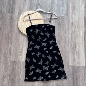 Vintage Y2K velvet butterfly‎ embroidered spaghetti strap mini dress